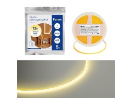 Светодиодная лента Feron 7W/m 400LED/m COB теплый белый 5М LS630 48947