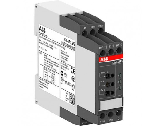 Однофазное реле контроля тока CM-SRS.22S (диапазоны измерения 0,3-1,5А, 1-5A, 3-15A) 24-240В AC/DC, 1SVR730840R0500