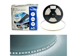 Светодиодная лента Feron 8W/m 120LED/m 2835SMD холодный белый 40M LS420 48793