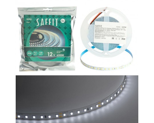 Светодиодная лента Saffit 9,6W/m 120LED/m 2835SMD холодный белый 5М SST02 55242