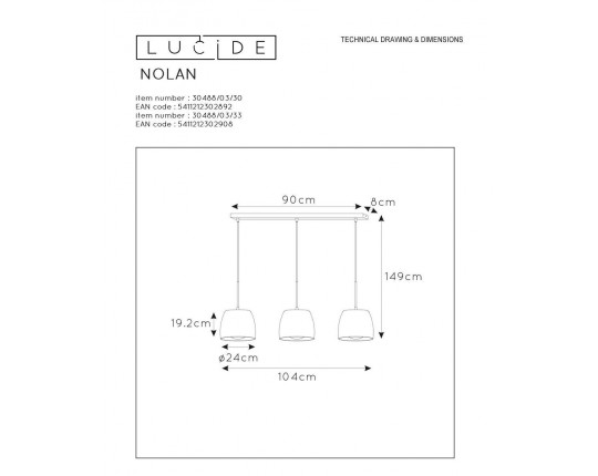 Подвесной светильник Lucide Nolan 30488/03/30