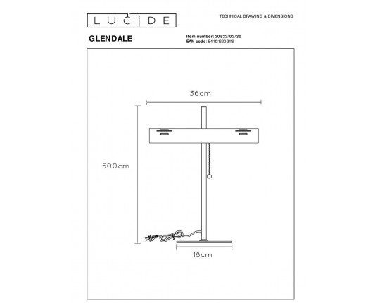 Настольная лампа Lucide Glendale 20522/02/30