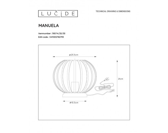 Настольная лампа Lucide Manuela 78574/25/33