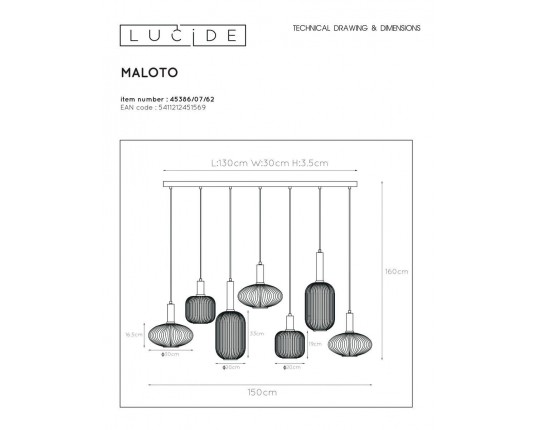 Подвесная люстра Lucide Maloto 45386/07/62