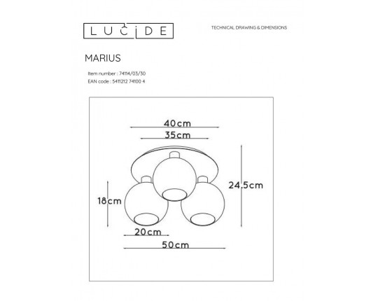 Потолочная люстра Lucide Marius 74114/03/30