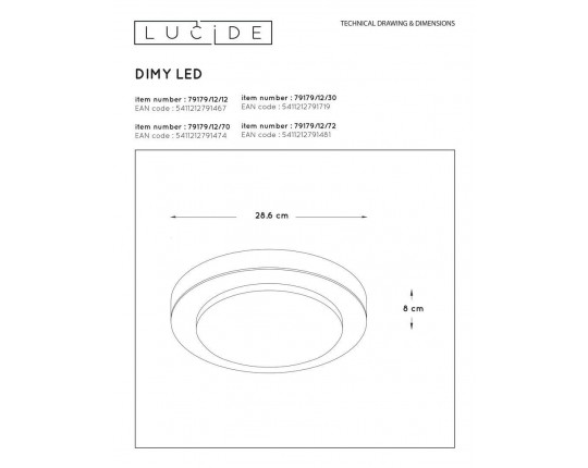 Потолочный светодиодный светильник Lucide Dimy 79179/12/30