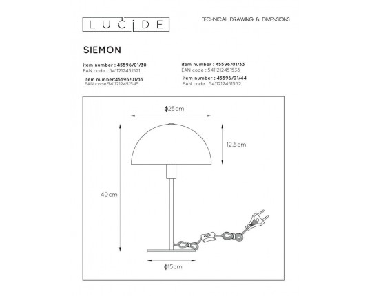 Настольная лампа Lucide Siemon 45596/01/30