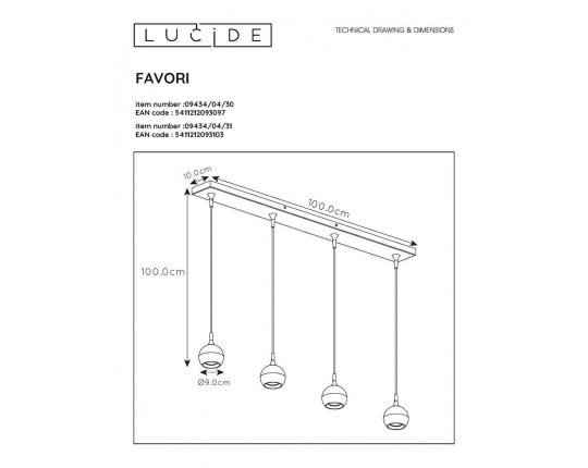 Подвесной светильник Lucide Favori 09434/04/31