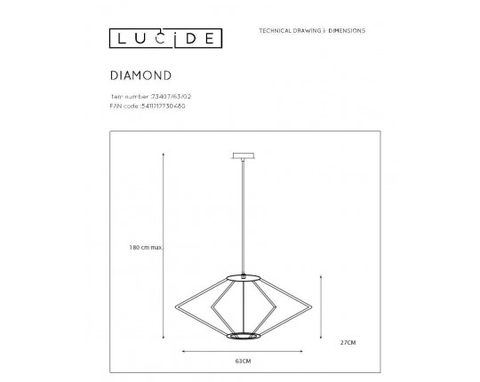 Подвесной светильник Lucide Diamond 73407/63/02