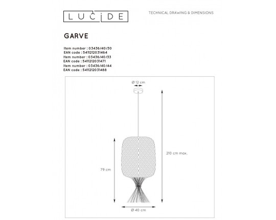 Подвесной светильник Lucide Garve 03436/40/44