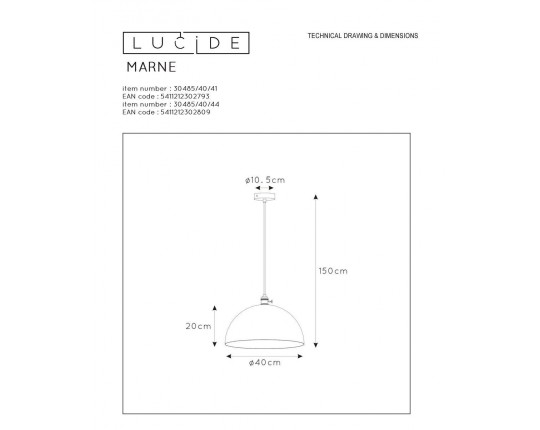 Подвесной светильник Lucide Marne 30485/40/41