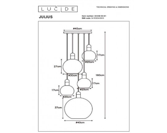 Подвесная люстра Lucide Julius 34438/05/61