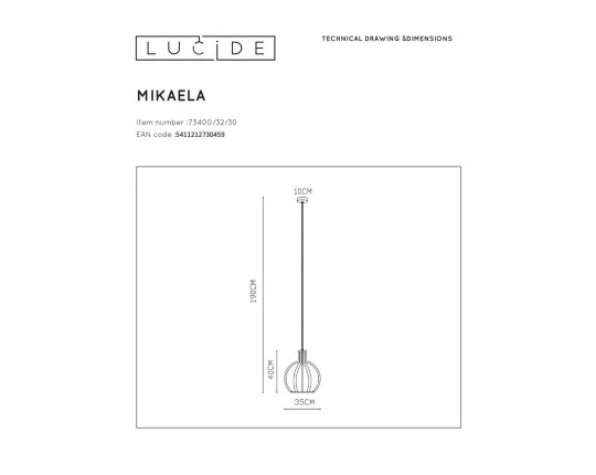 Подвесной светильник Lucide Mikaela 73400/32/30