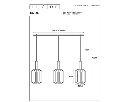 Подвесной светильник Lucide Rafal 45492/03/36