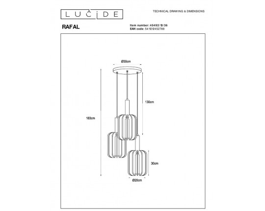 Подвесная люстра Lucide Rafal 45492/13/36