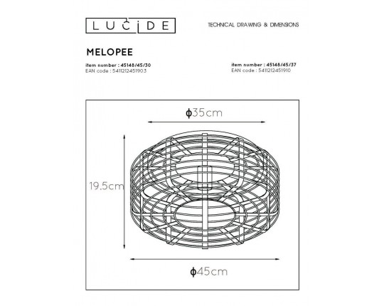 Потолочный светильник Lucide Melopee 45148/45/37