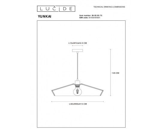 Подвесной светильник Lucide Yunkai 10413/50/72